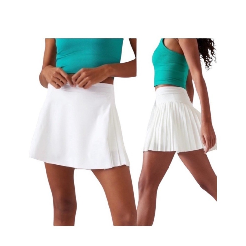 Athleta Women's White Jupe Short Advantage Skort Large Tennis Golf Pleated Skirt